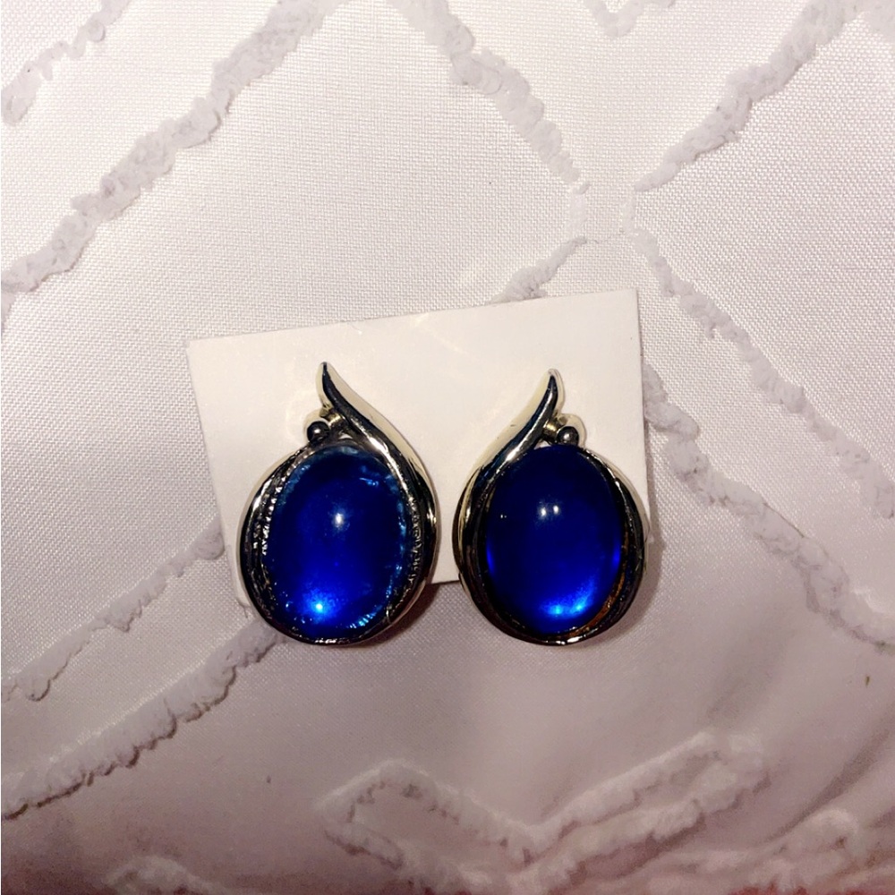 Farah Jewelry Blue and Silver Clip On Earrings